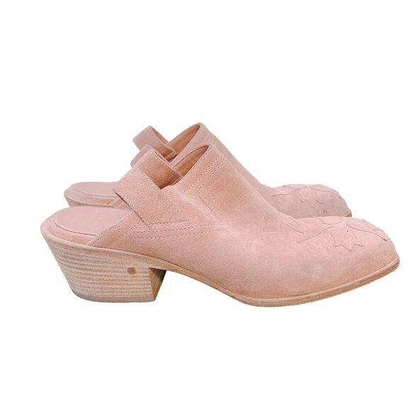 Laurence Dacade Clog Suede Mules Pink Western Embroidered Square Toe 7.5 - Picture 3 of 7